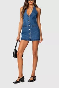 Edikted Destinee Denim Halter Mini Dress