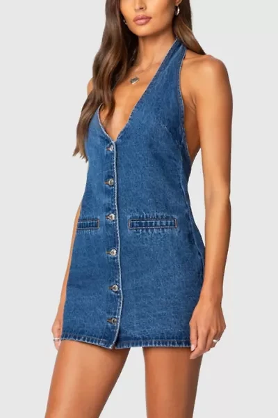 Edikted Destinee Denim Halter Mini Dress