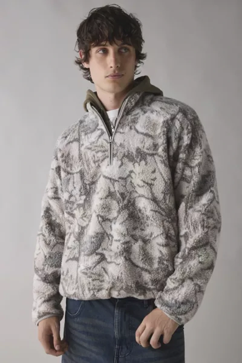 BDG Printed Fleece Quarter Zip Sweatshirt