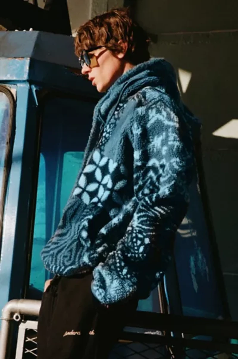 BDG Printed Fleece Quarter Zip Sweatshirt