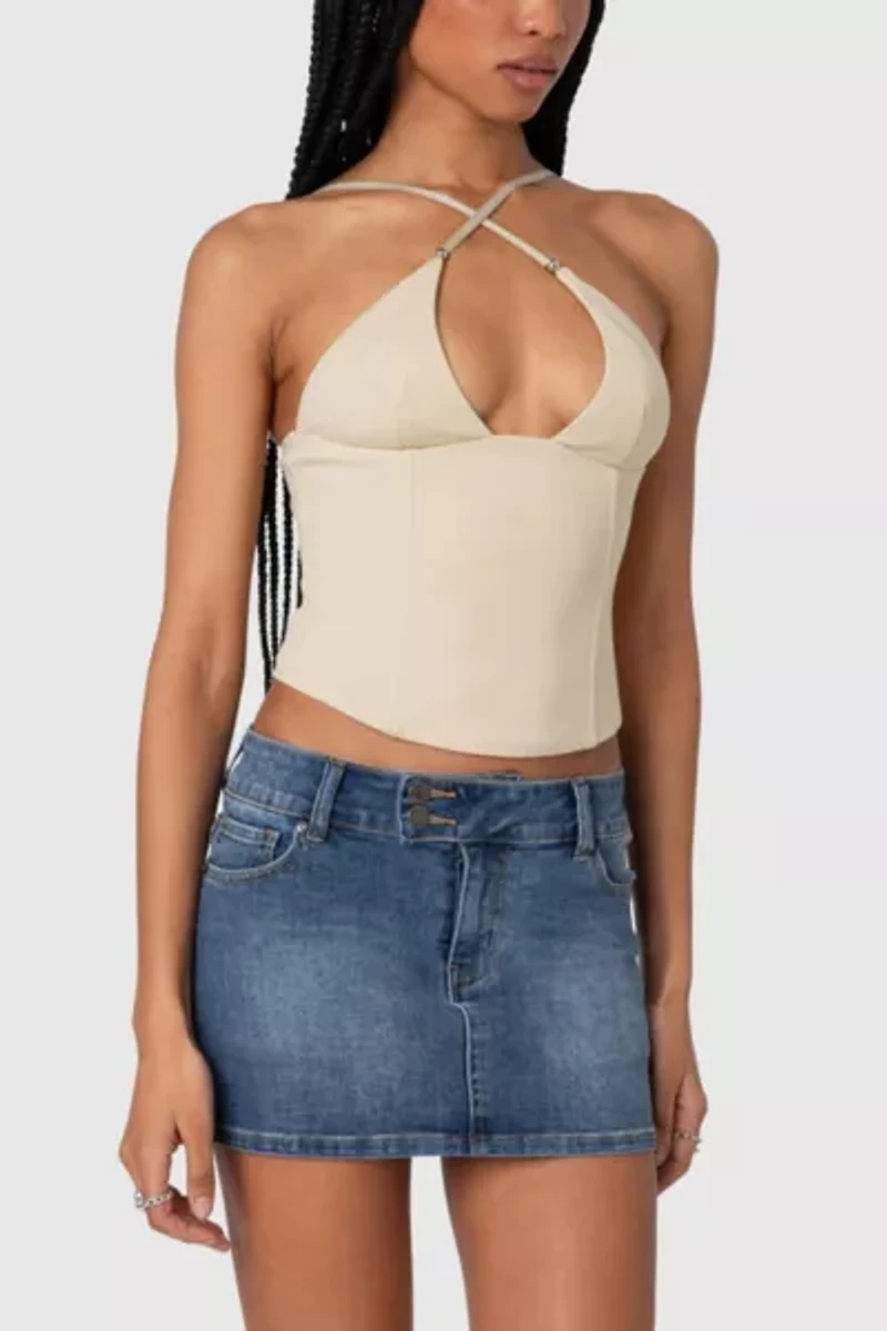Edikted Lou Crossover Beaded Corset Top