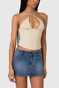 Edikted Lou Crossover Beaded Corset Top