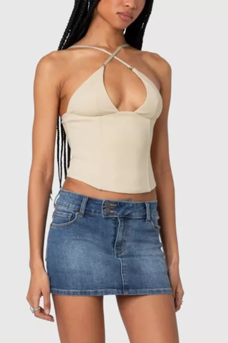 Edikted Lou Crossover Beaded Corset Top