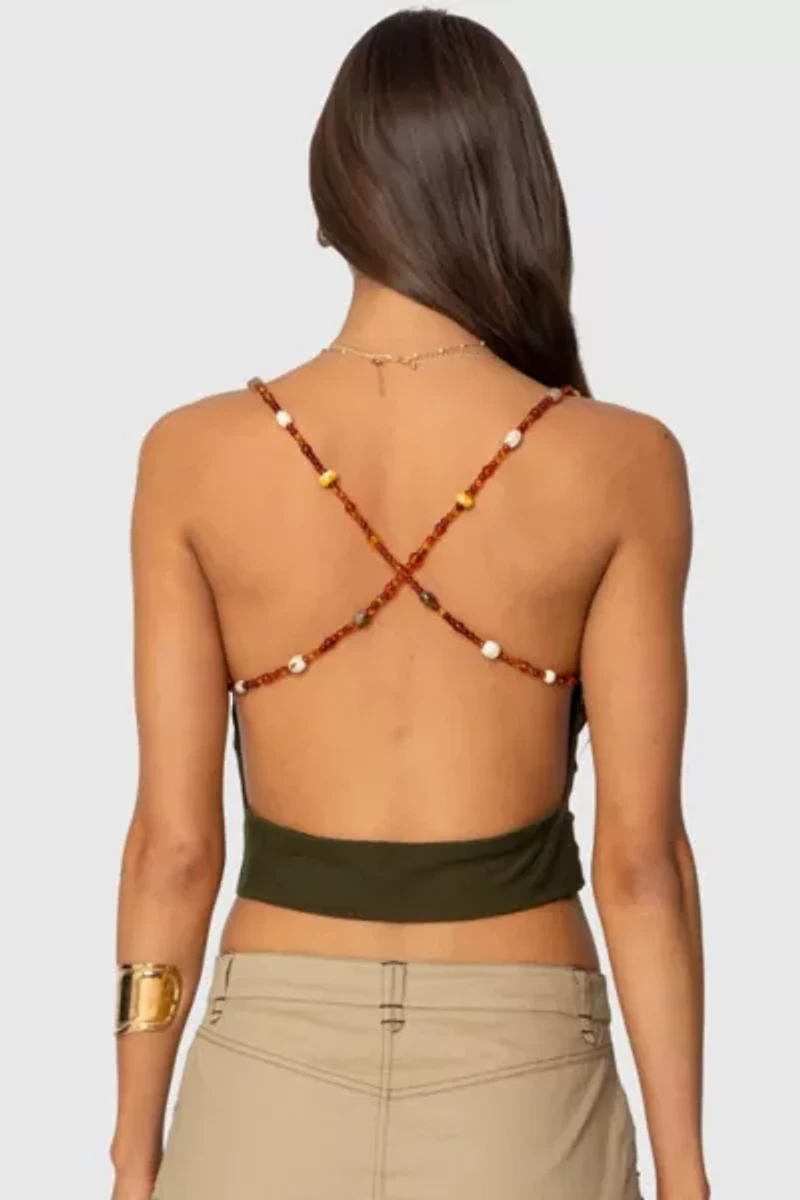 Edikted Beaded Deep Cowl Neck Backless Top
