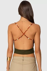 Edikted Beaded Deep Cowl Neck Backless Top
