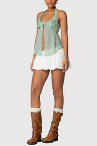 Edikted Sequin Chiffon Split Front Top