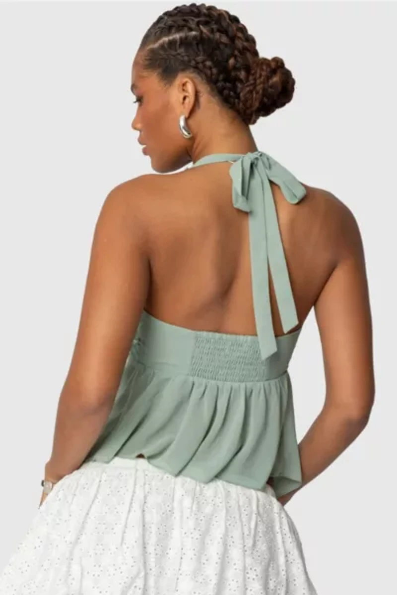 Edikted Sequin Chiffon Split Front Top