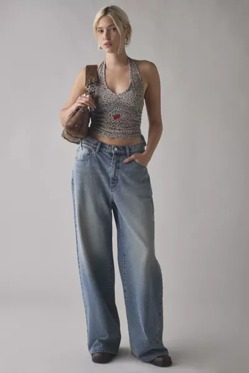 Cherry Bomb Graphic Leopard Print Halter Top