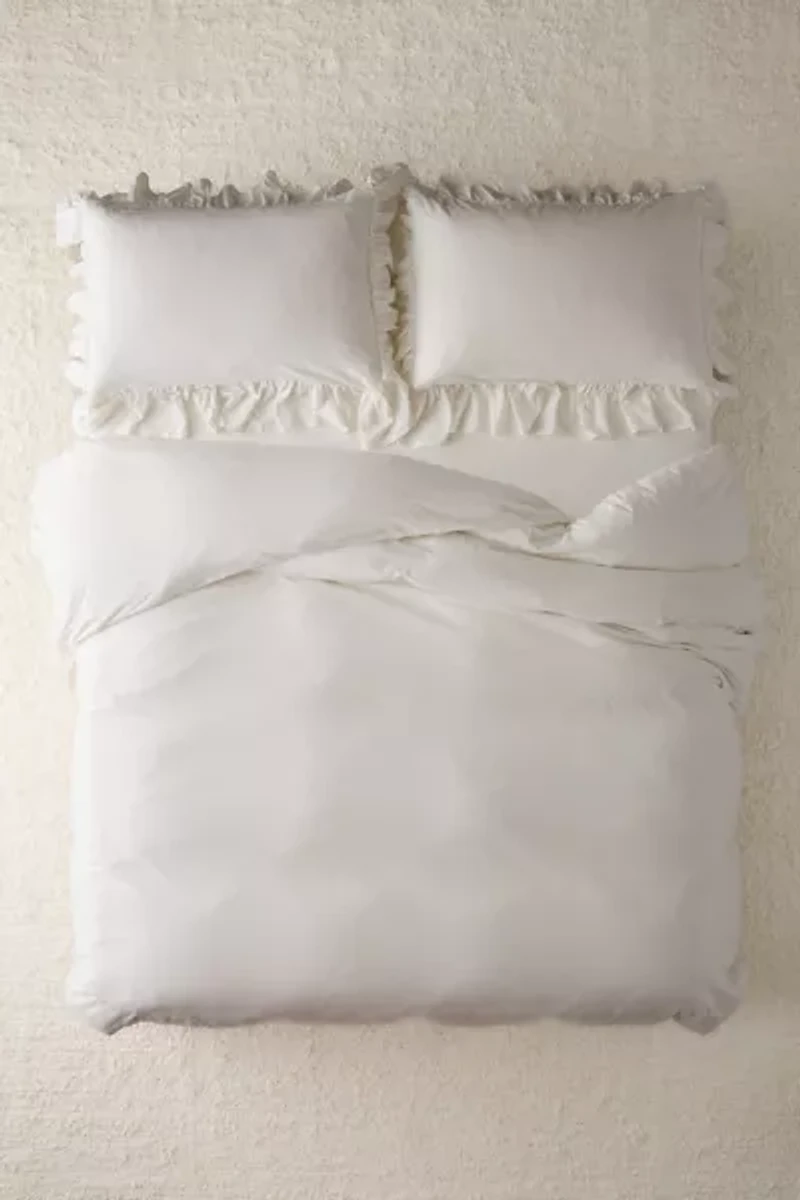 Solid Ruffle Trim Duvet Cover