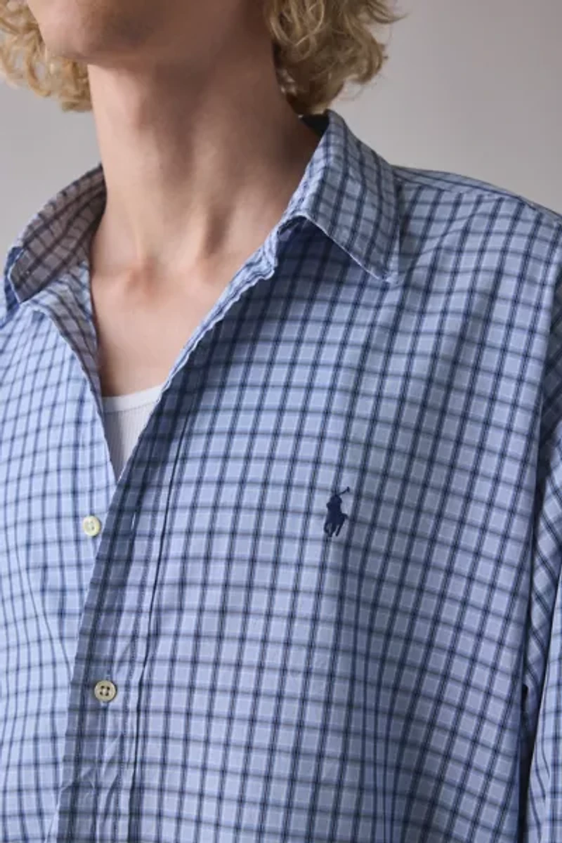Vintage By UO Check Print Long Sleeve Button-Down Shirt