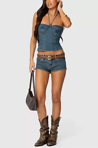 Edikted Jagger Denim Halter Top