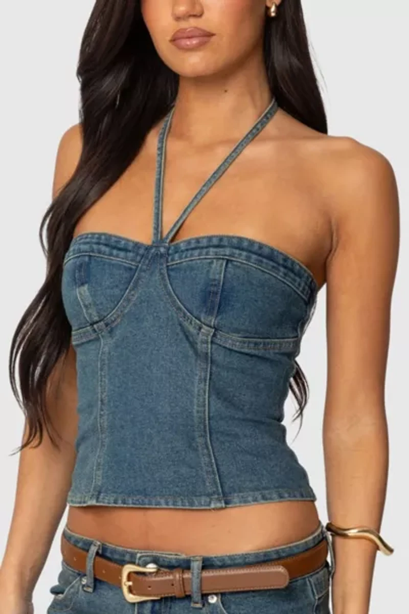 Edikted Jagger Denim Halter Top