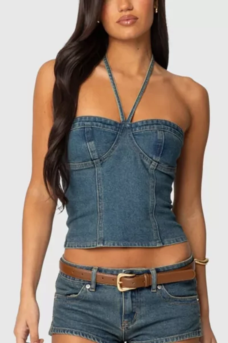 Edikted Jagger Denim Halter Top