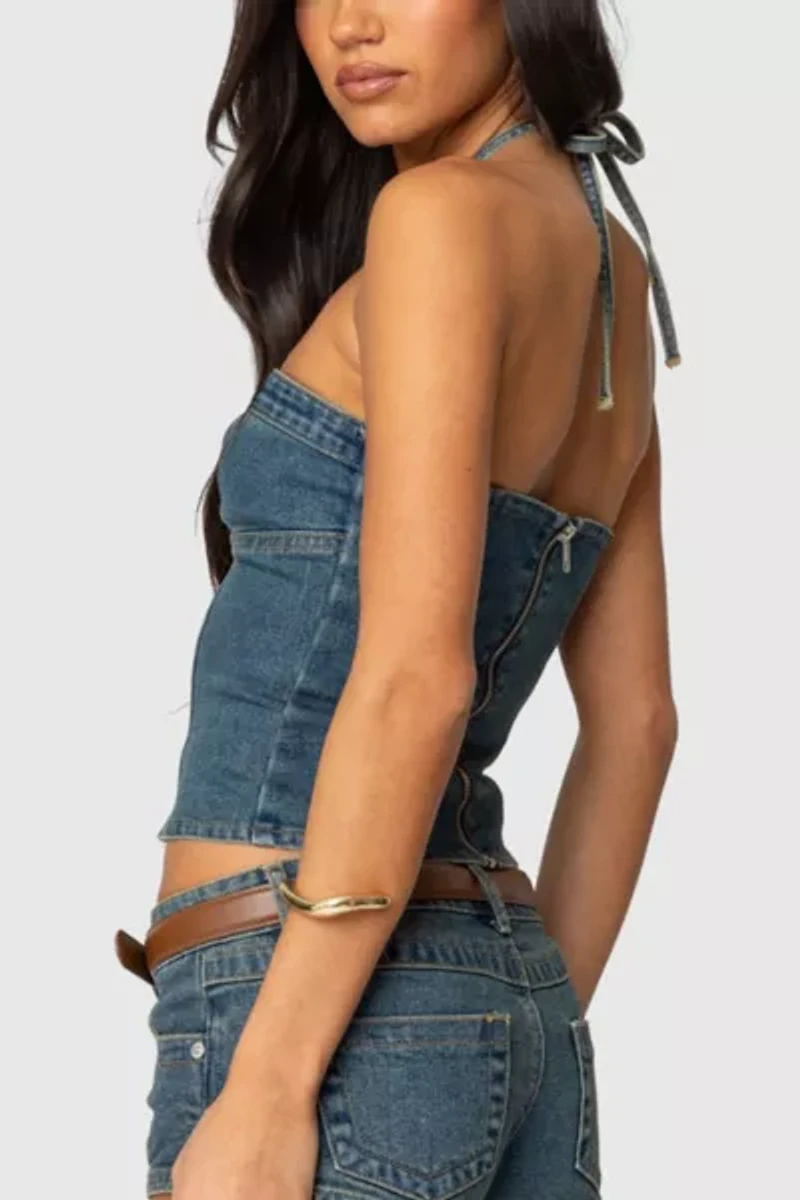 Edikted Jagger Denim Halter Top