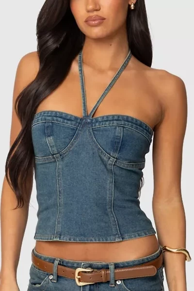 Edikted Jagger Denim Halter Top