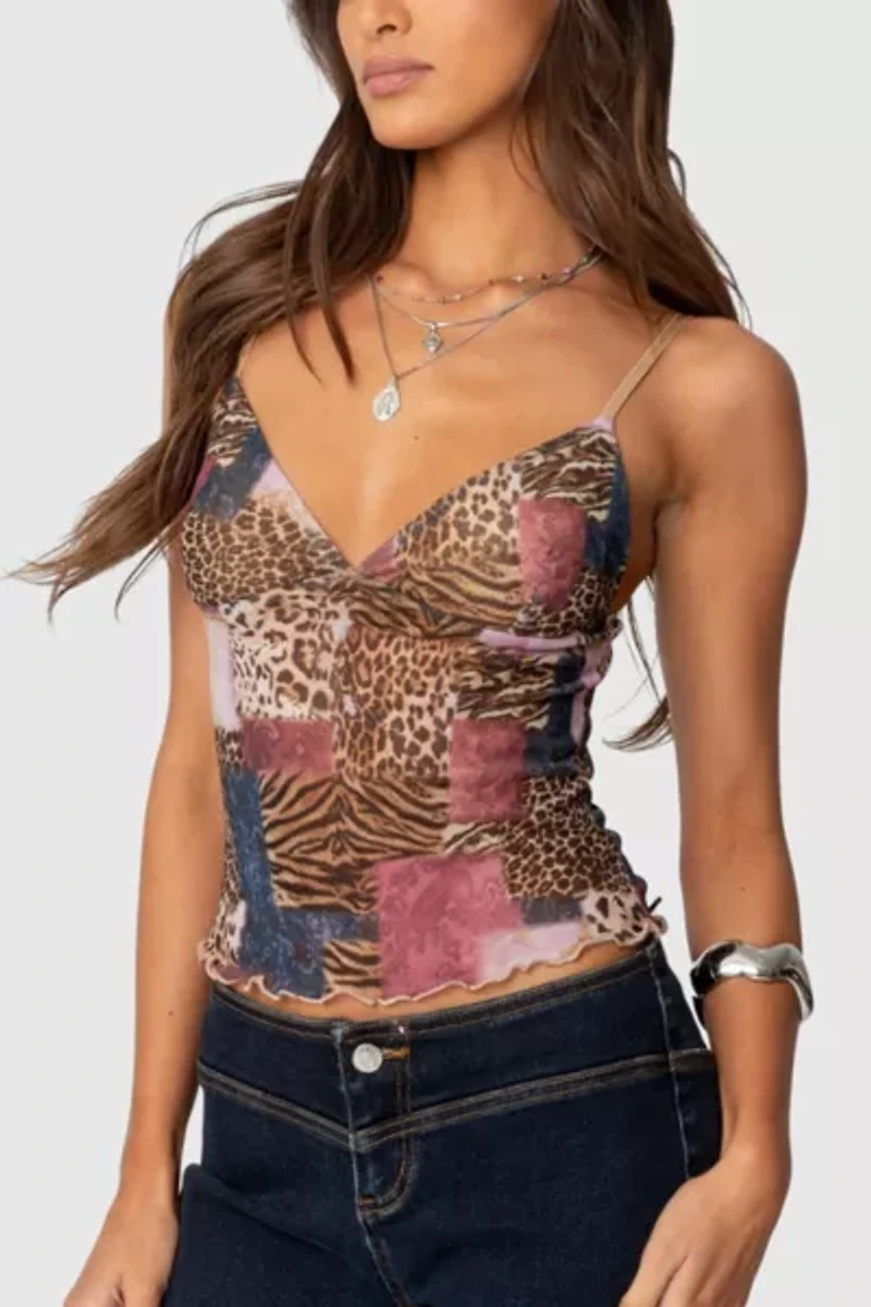 Edikted Mixed Animal Print Mesh Tank Top