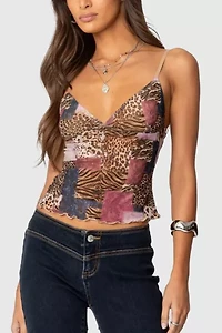 Edikted Mixed Animal Print Mesh Tank Top