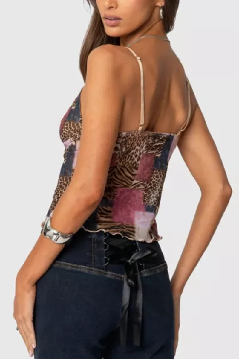 Edikted Mixed Animal Print Mesh Tank Top