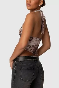 Edikted Leopard Mesh Asymmetric Halter Top