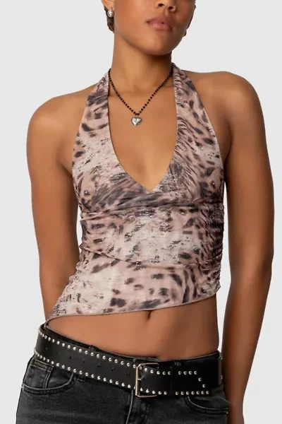Edikted Leopard Mesh Asymmetric Halter Top