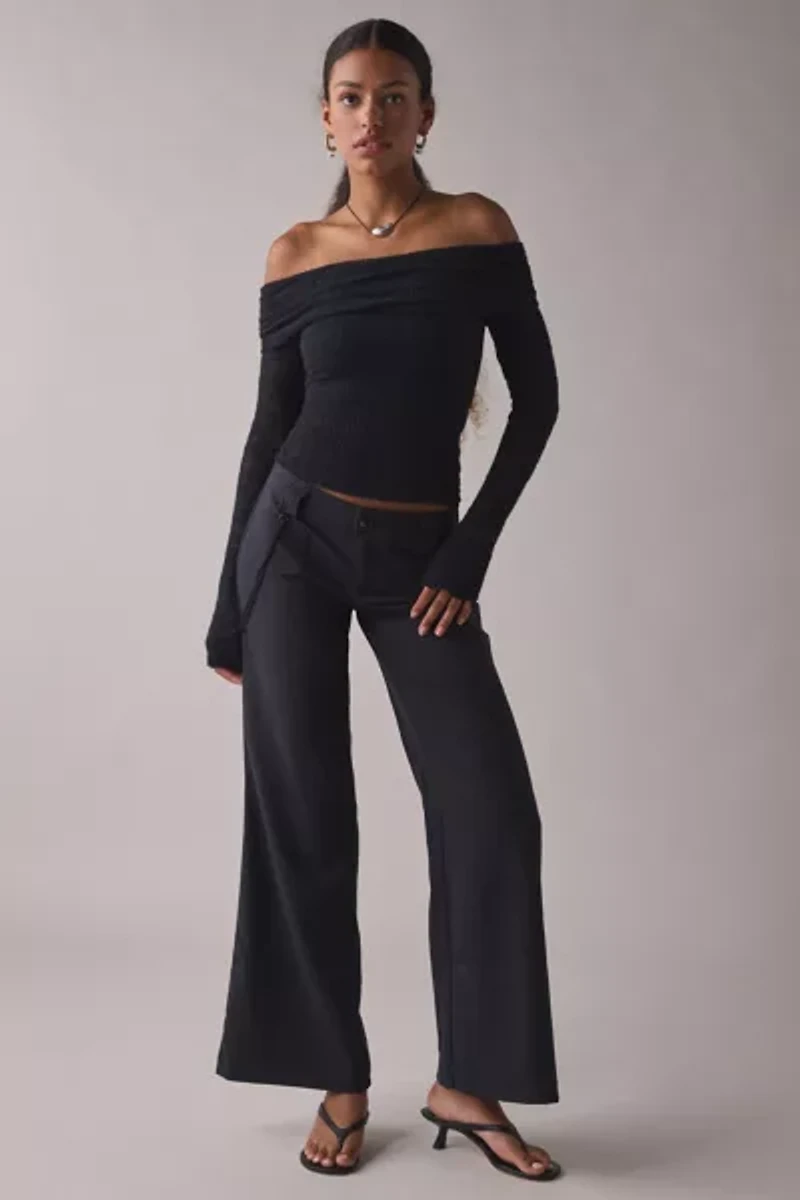 UO Feeling It Twill Low-Rise Wide Leg Trouser