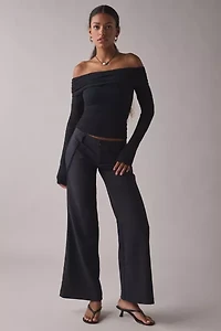 UO Feeling It Twill Low-Rise Wide Leg Trouser