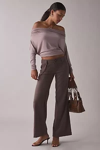 UO Feeling It Twill Low-Rise Wide Leg Trouser