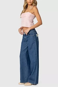 Edikted Billie Open Tie Back Gingham Top