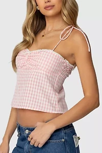 Edikted Billie Open Tie Back Gingham Top