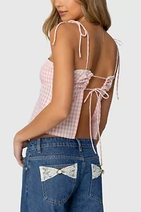 Edikted Billie Open Tie Back Gingham Top