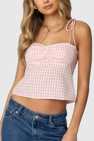 Edikted Billie Open Tie Back Gingham Top