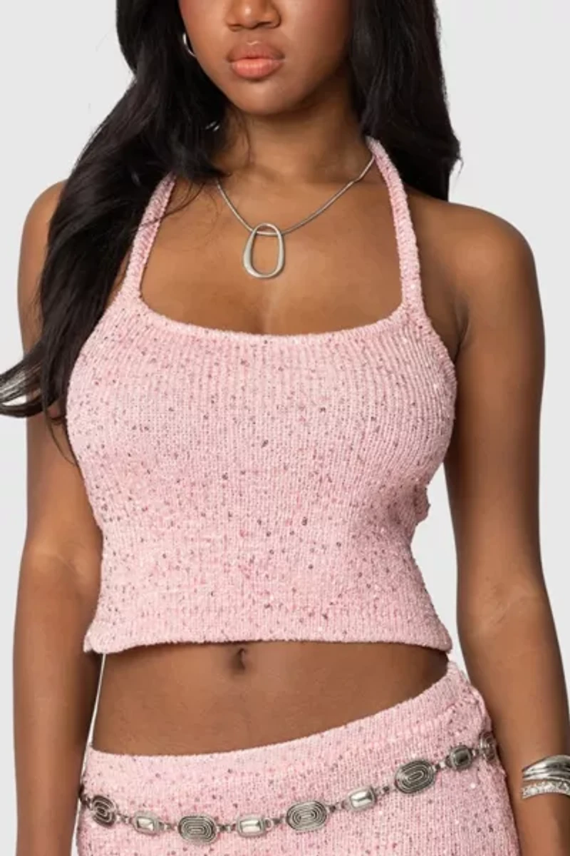 Edikted Shaylee Sequin Knit Backless Top