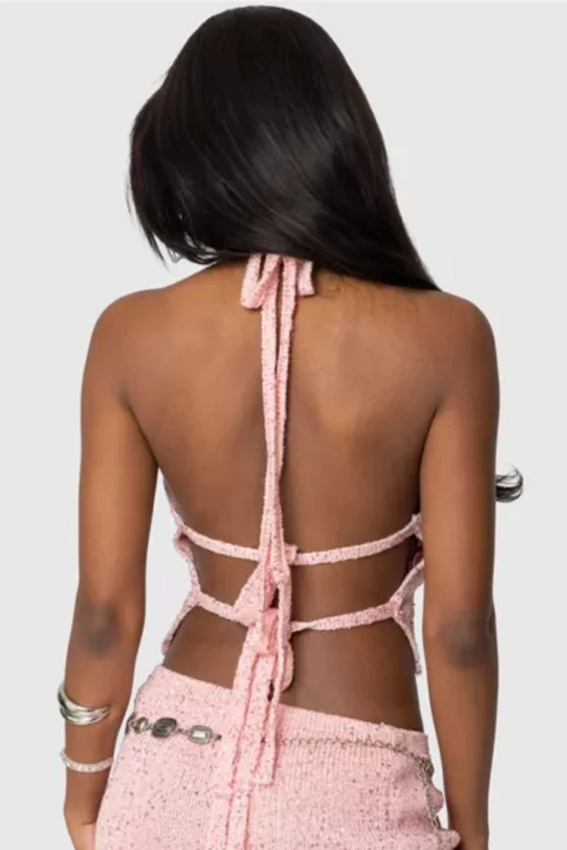 Edikted Shaylee Sequin Knit Backless Top