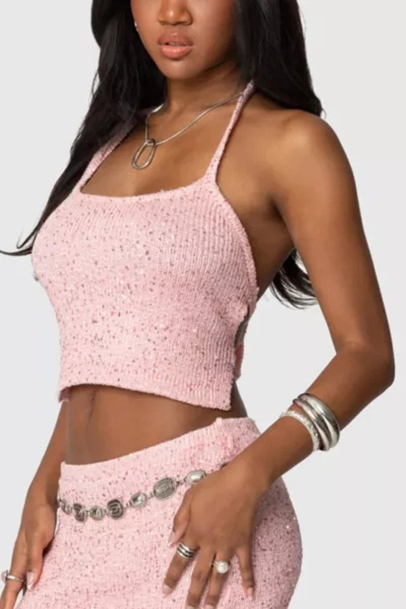 Edikted Shaylee Sequin Knit Backless Top