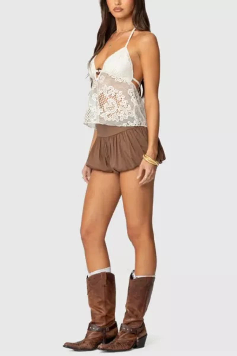 Edikted Sheer Crochet Babydoll Halter Top