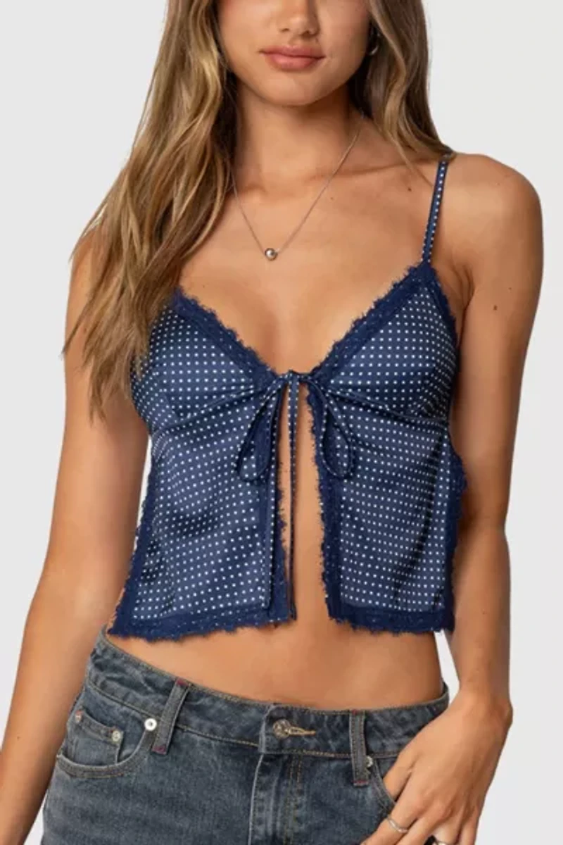 Edikted Backless Polka Dot Flyaway Tank Top