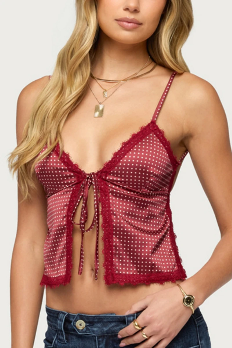 Edikted Backless Polka Dot Flyaway Tank Top