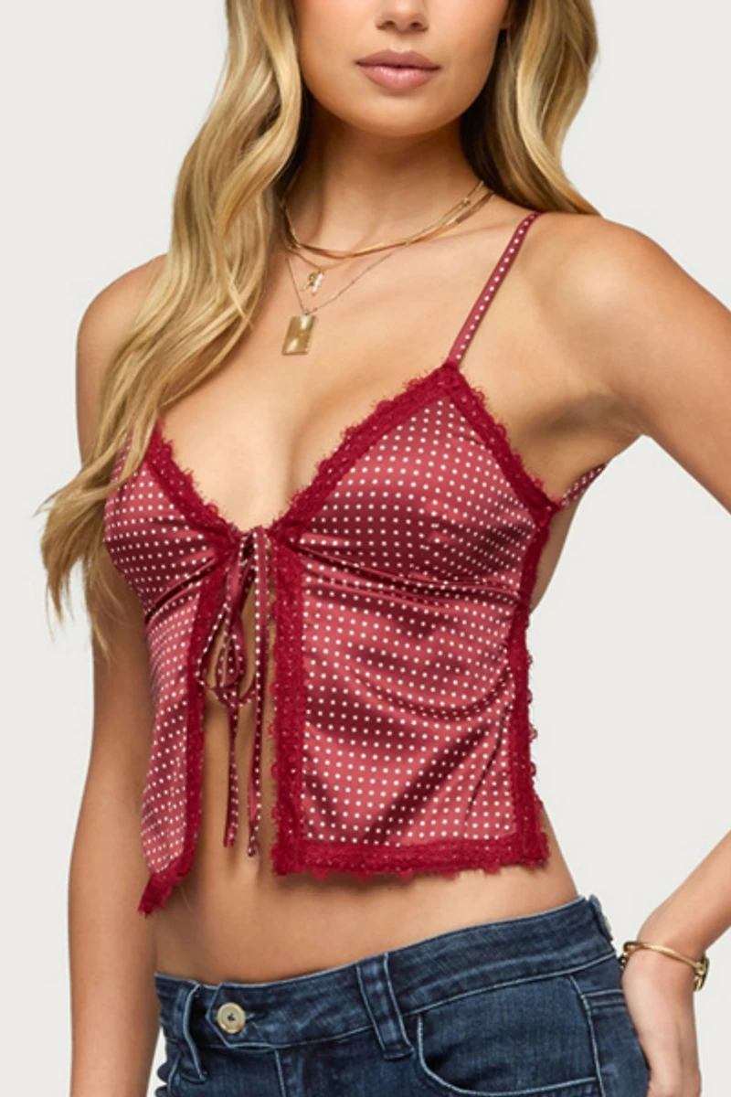 Edikted Backless Polka Dot Flyaway Tank Top