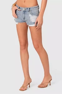 Edikted Devin Low Rise Micro Denim Shorts