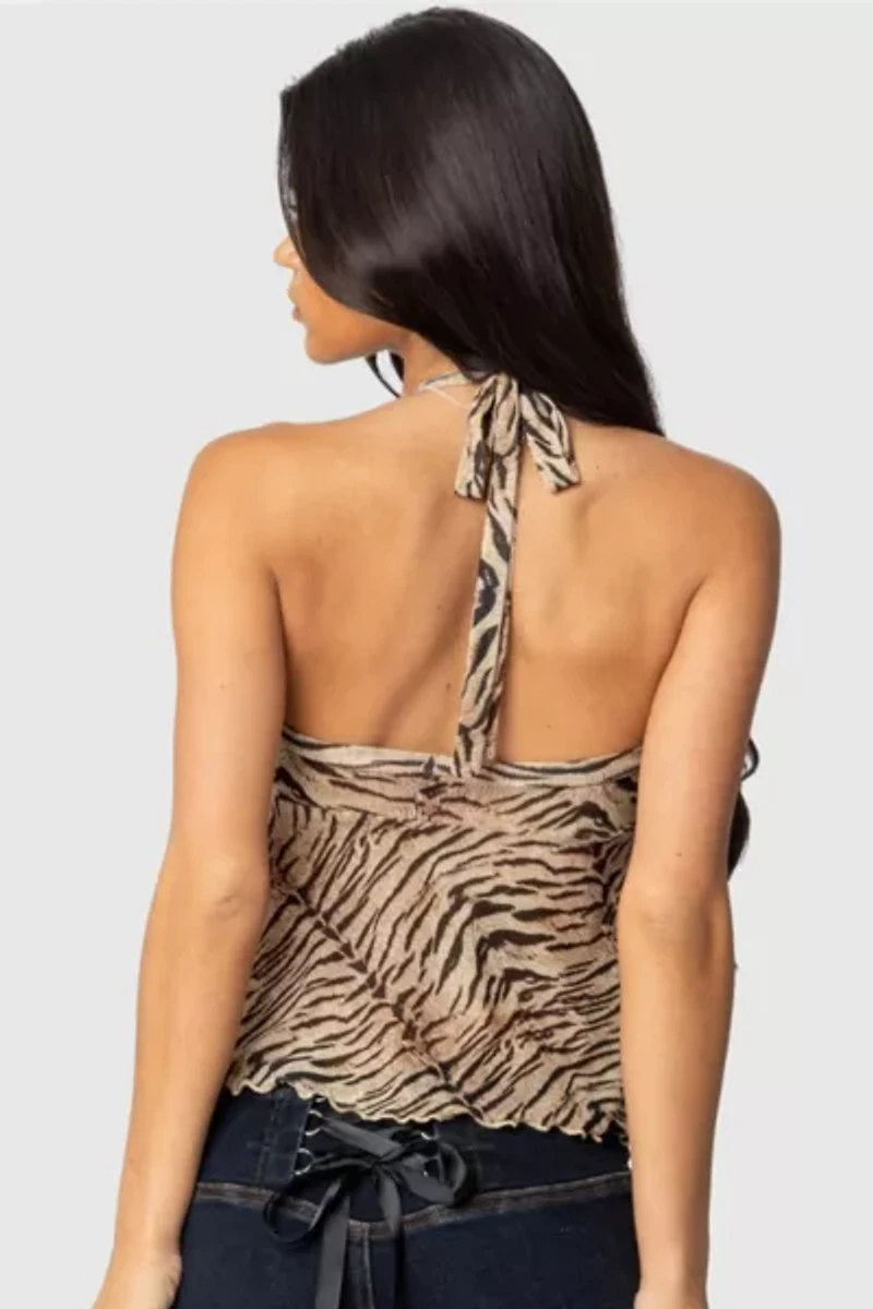 Edikted Tiger Printed Mesh Babydoll Top