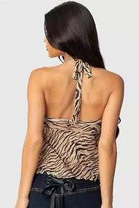Edikted Tiger Printed Mesh Babydoll Top