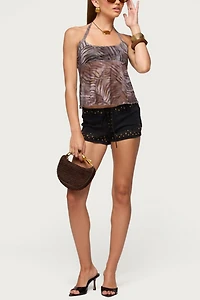 Edikted Tiger Printed Mesh Babydoll Top