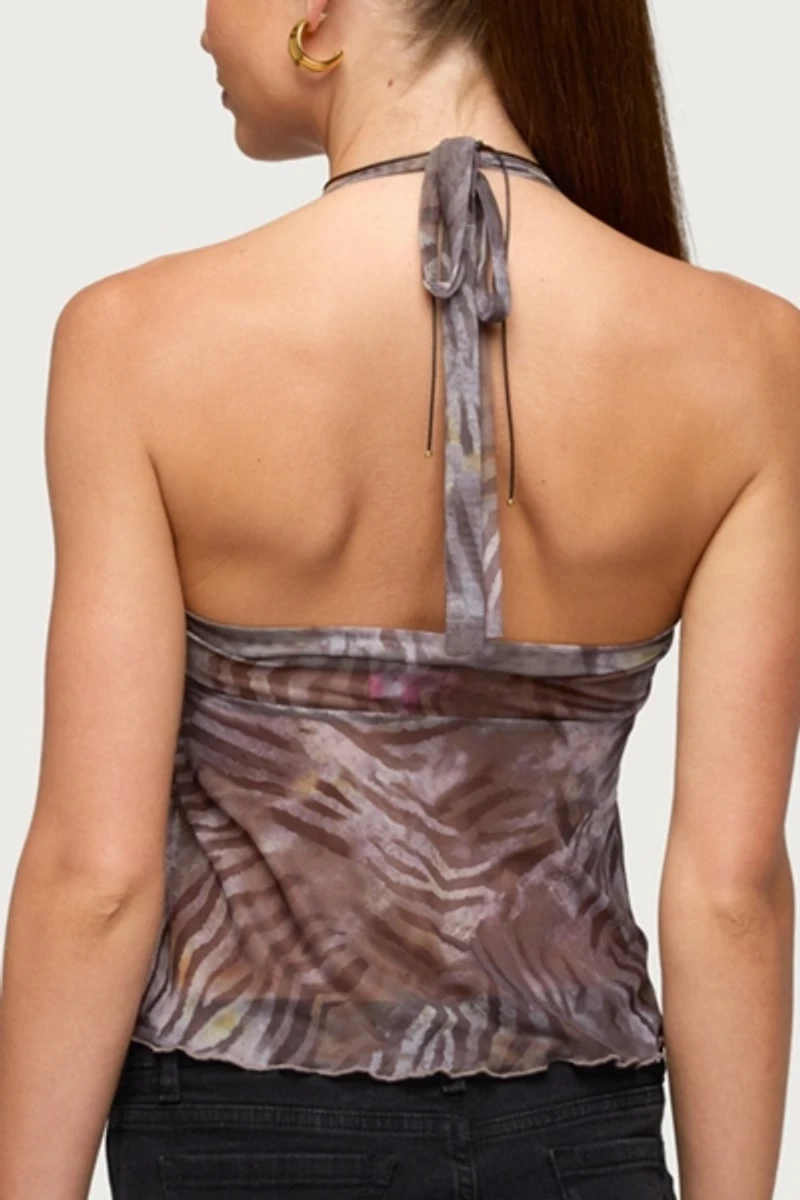 Edikted Tiger Printed Mesh Babydoll Top