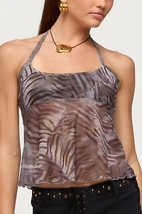 Edikted Tiger Printed Mesh Babydoll Top