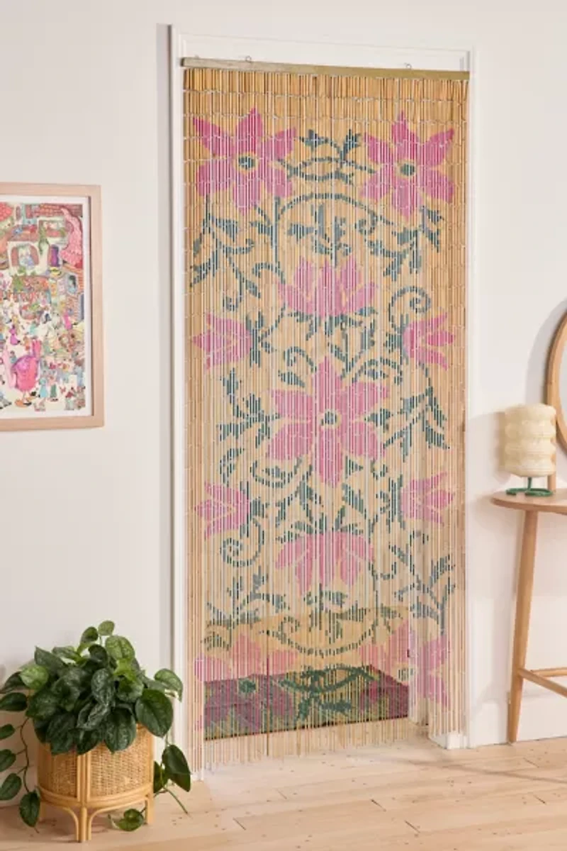 Allegra Floral Bamboo Beaded Curtain
