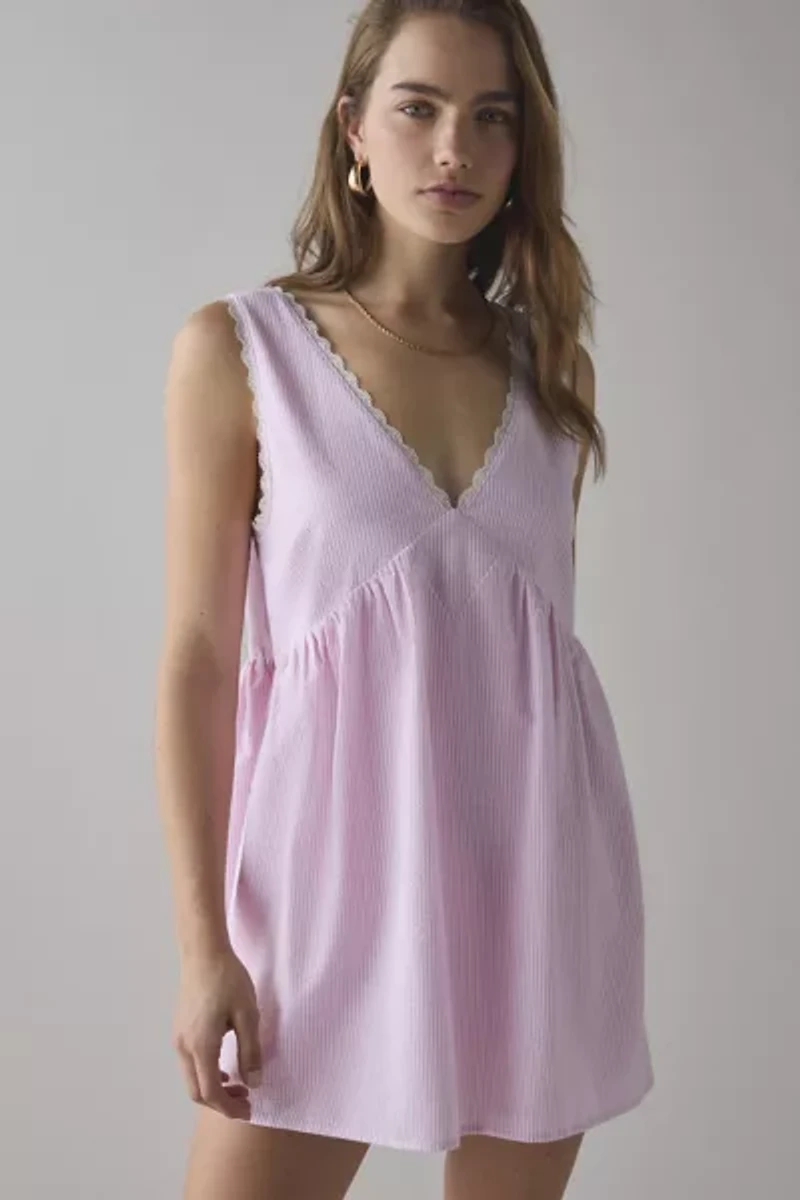 ReMADE By UO Remnants Seersucker Striped Mini Dress