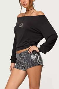Edikted Sequin Leopard Printed Micro Shorts