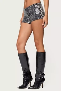 Edikted Sequin Leopard Printed Micro Shorts