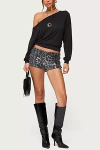 Edikted Sequin Leopard Printed Micro Shorts