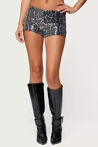 Edikted Sequin Leopard Printed Micro Shorts